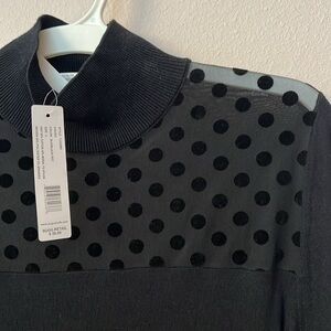 August Silk, size large, elegant black sweater with polka dot detail